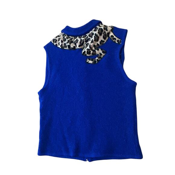 Vintage Blue Wool Leopard  Zip up Sweater Vest / Women’s Small - - Picture 5 of 5
